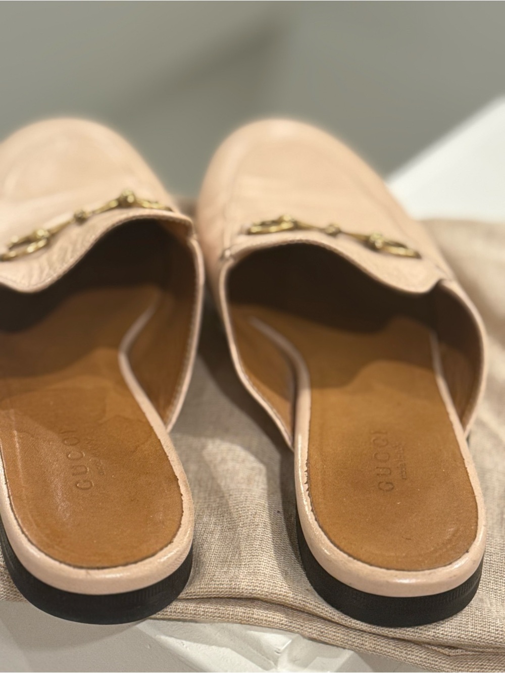 Gucci Peach Leather Backless Horsebit Loafers - Picture 7 of 9
